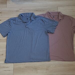 R&R Set of Two Polo Shirts in Blue and Light Brown Size L